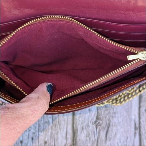 Coach Riley Signature Colorblock Chain Clutch Crossbody Bag. Tan/Rust. #68312 - Picture 10 of 11